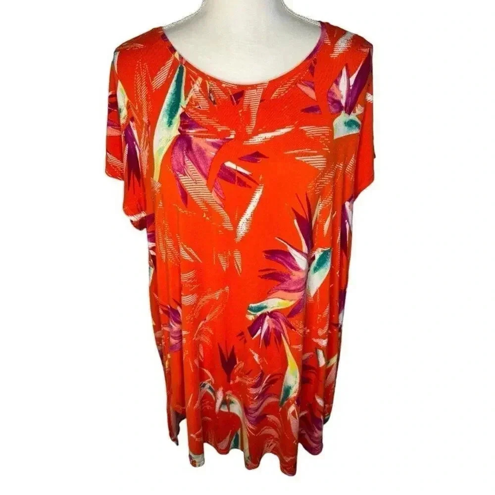 Apt. 9 Women’s XL Tropical Print Essential Tunic Top Stretchy & Supersoft